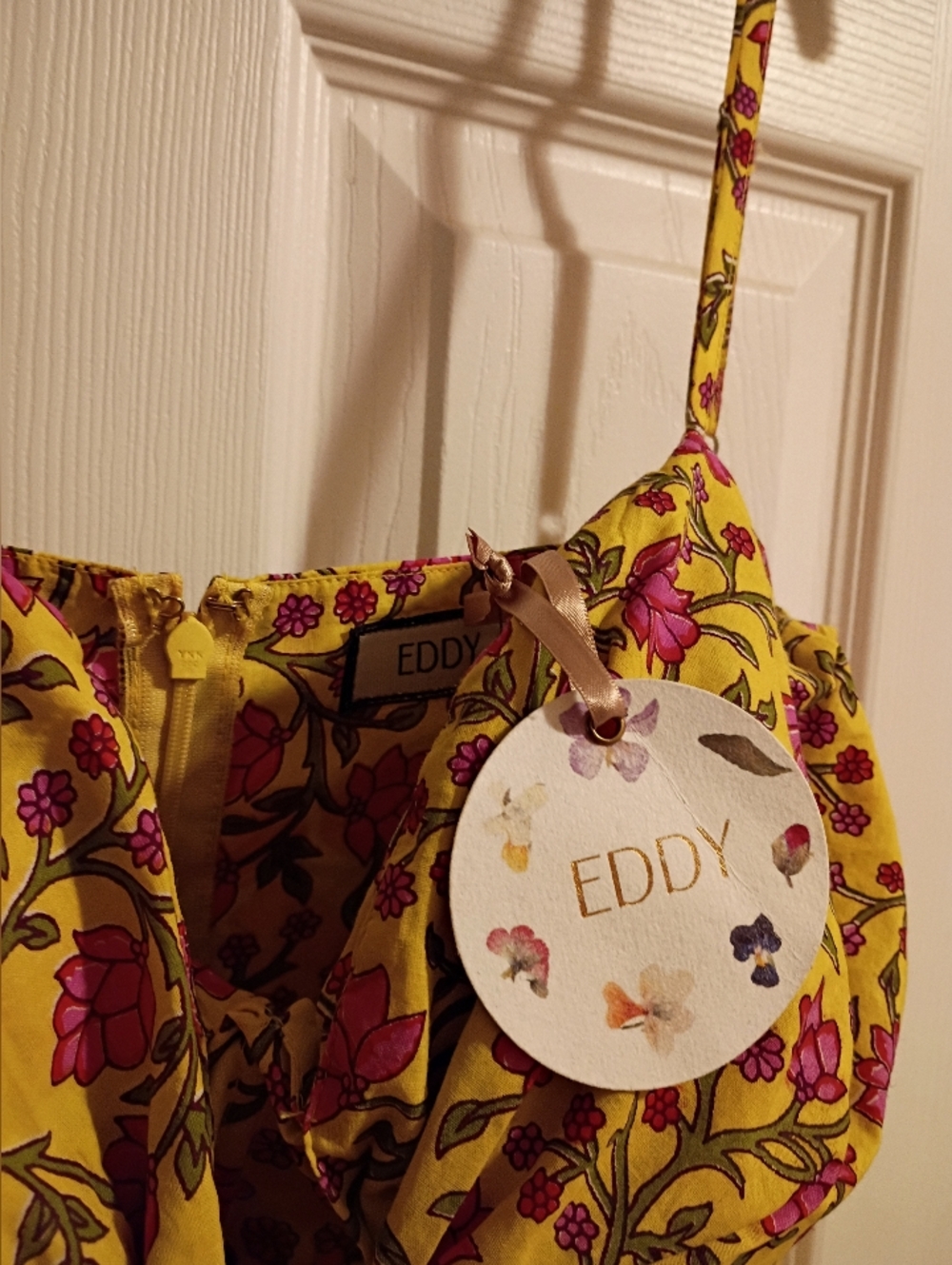 EDDY Yellow Floral Maxi Dress with Pink Print - Picture 2 of 3